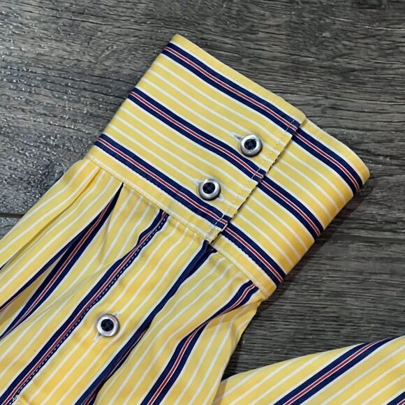 Robert Graham Yellow Striped Button Up Long Sleeve Flip Cuff Shirt - Men's Large - Picture 3 of 10